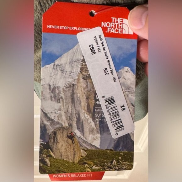 NWT North Face Dark Olive Green W/ coral accents full zip furry Hoodie. Women XS - Picture 7 of 8